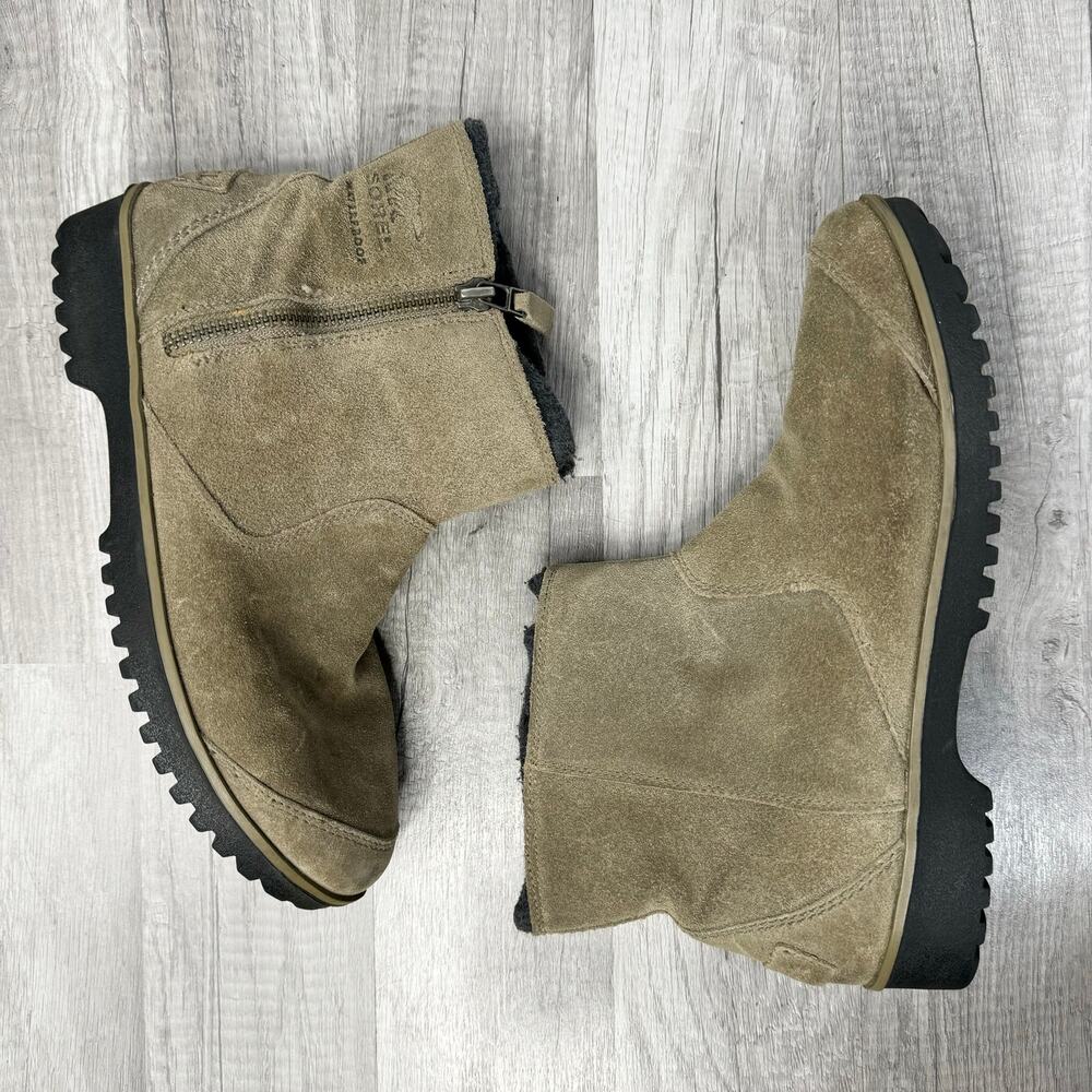 Sorel Suede Ankle Boots Taupe Winter Boots Side Zip Women's 10 1/2 - Picture 5 of 9